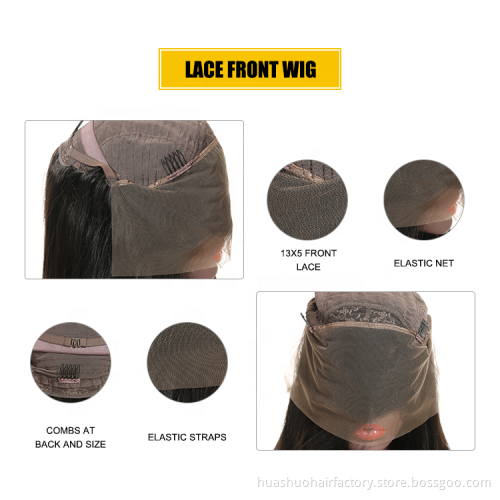 Huashuo Free Shipping 13*4 Lace Front Wig With Baby Hair Brazilian Virgin Human Hair Wigs With Bangs Silky Straight
